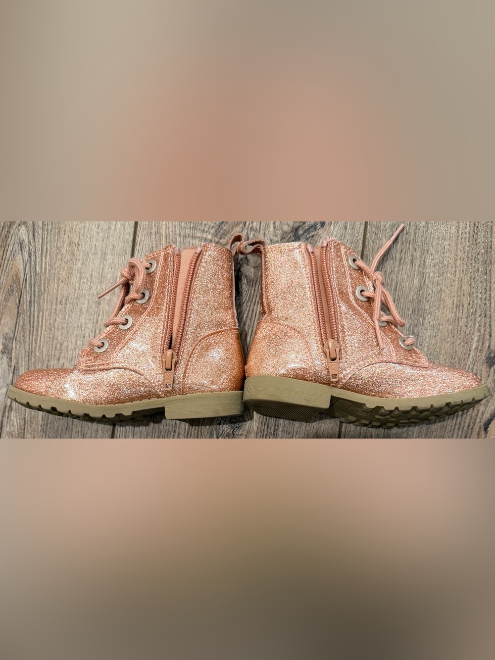 Old Navy Lace-Up Combat Boots Girls Fuschia Pink Glitter Size 8 - Picture 8 of 11
